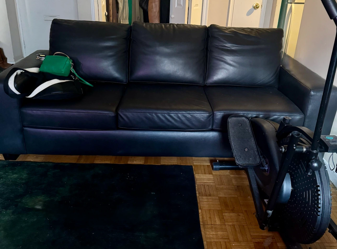 Black Gel Leather Three-Seater Sofa