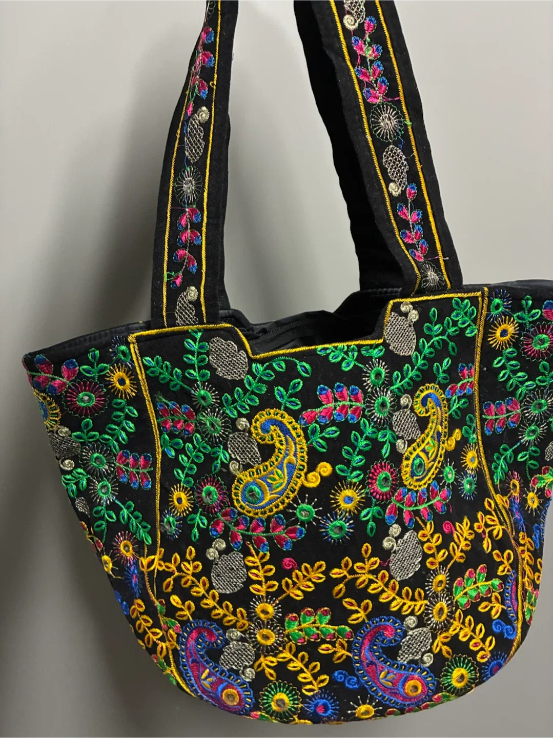 Embroidered black fabric tote bag - photo 2