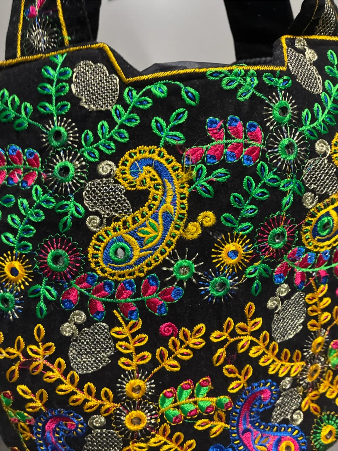 Embroidered black fabric tote bag - photo 3