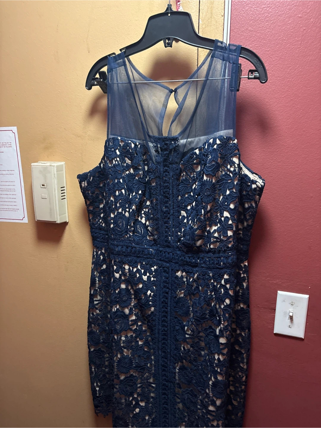 🏈 Navy Blue Lace Overlay Dress New