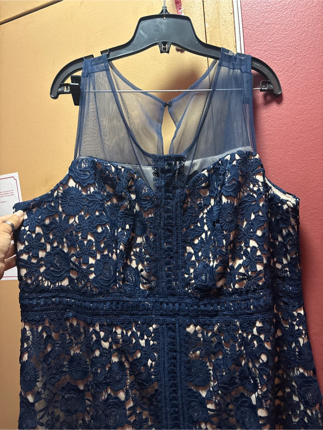 🏈 Navy Blue Lace Overlay Dress New - photo 2