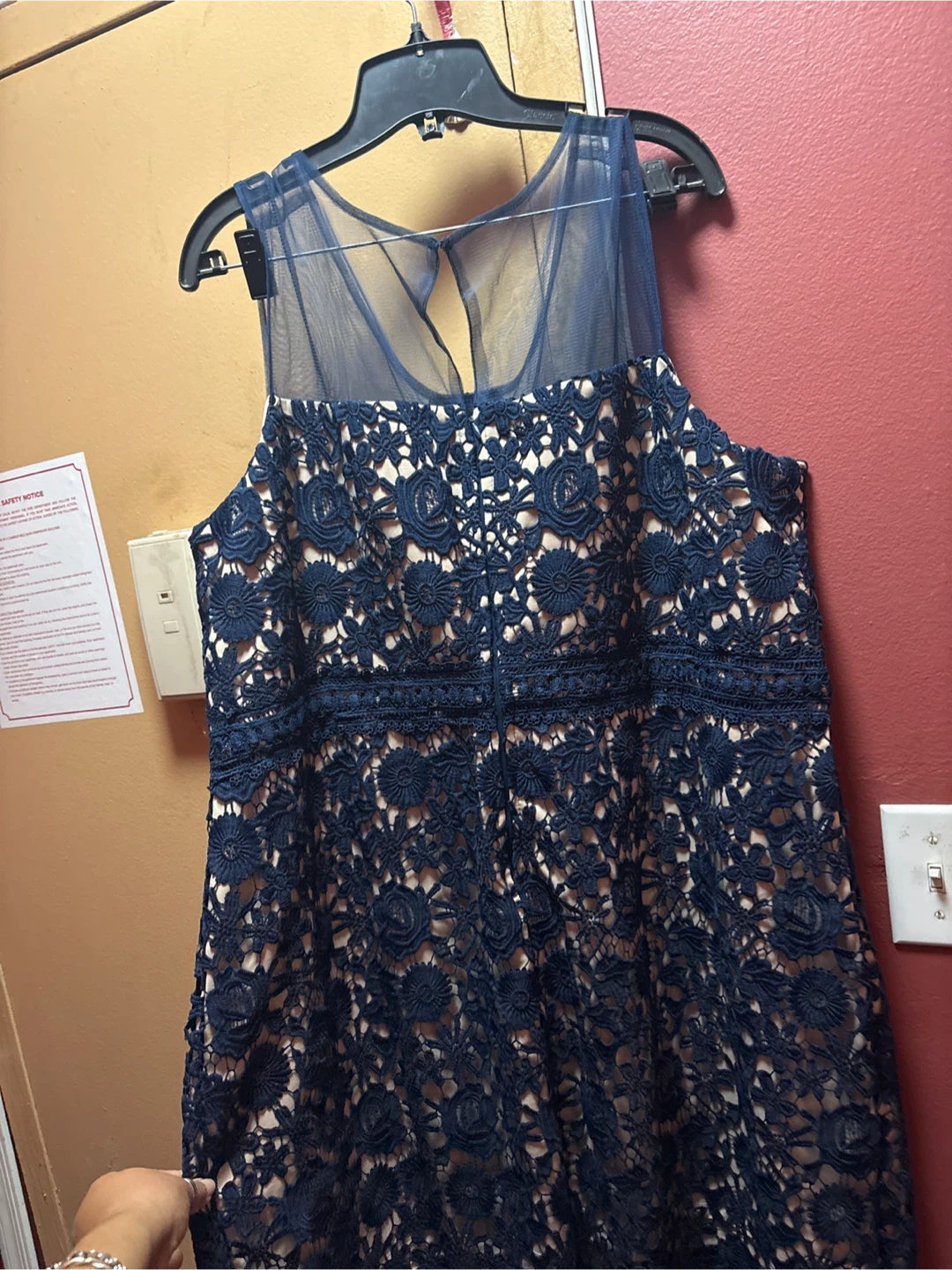🏈 Navy Blue Lace Overlay Dress New - photo 3