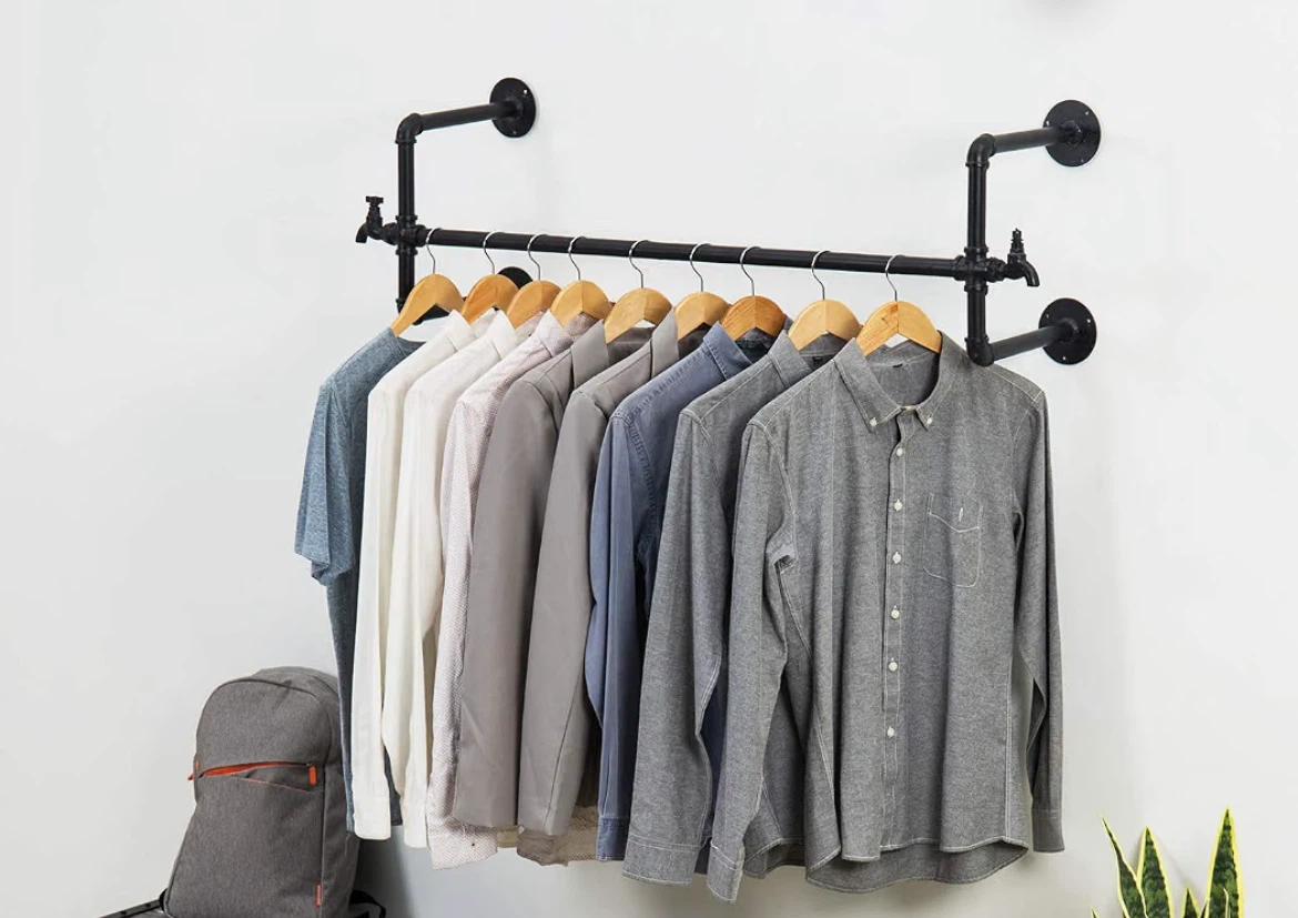 Industrial Pipe Wall Mounted Clothing Rack