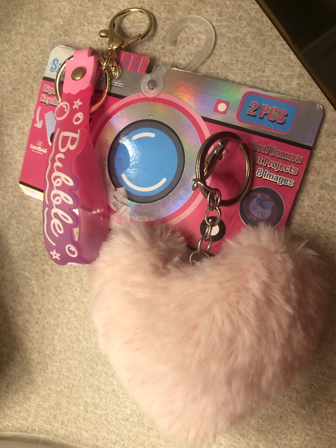 2 Keychain Set , fuzzy heart & wrist strap 🏈