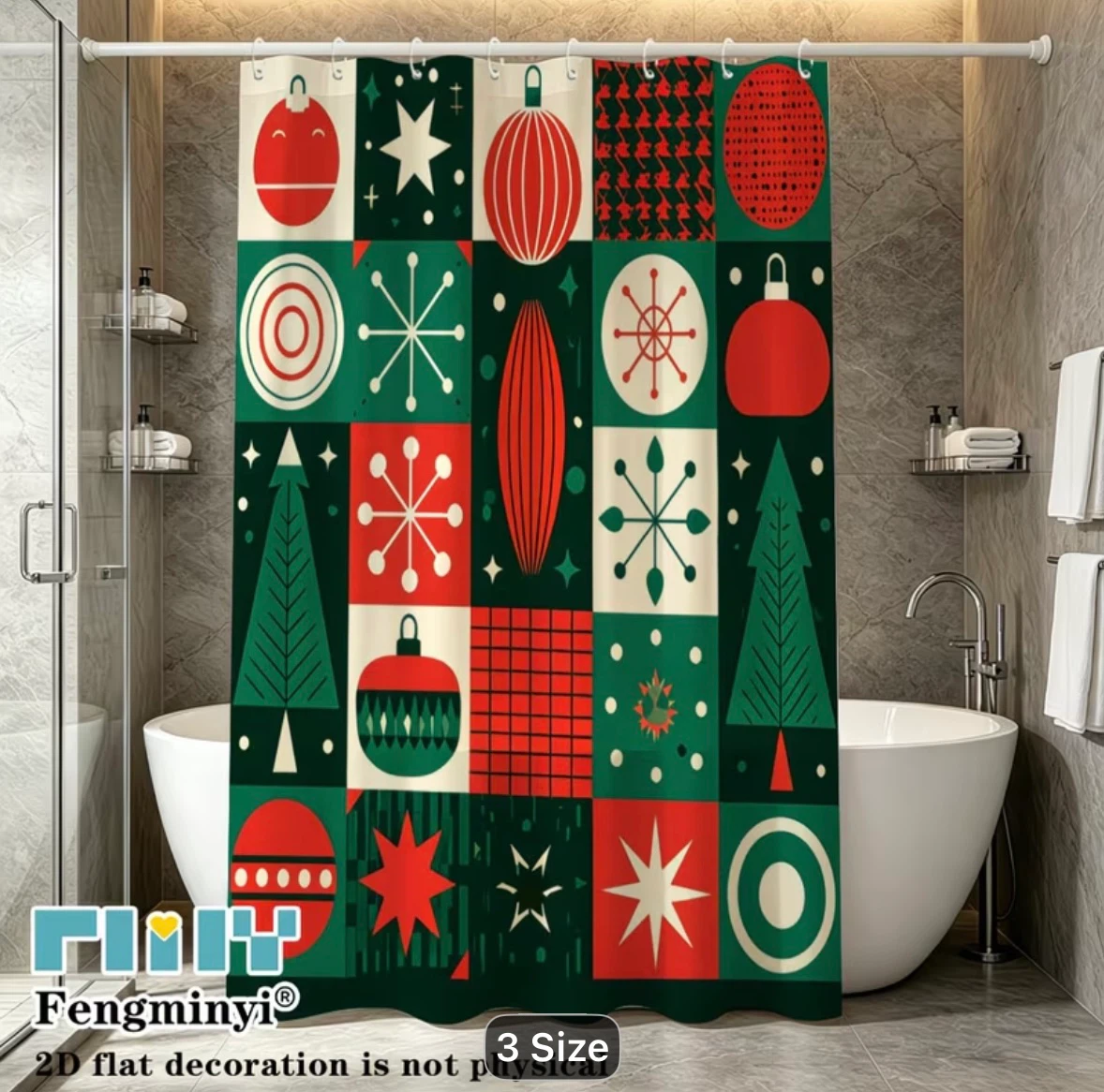 New Stock Fengminyi Christmas Mid Century Modern Shower Curtain - photo 4