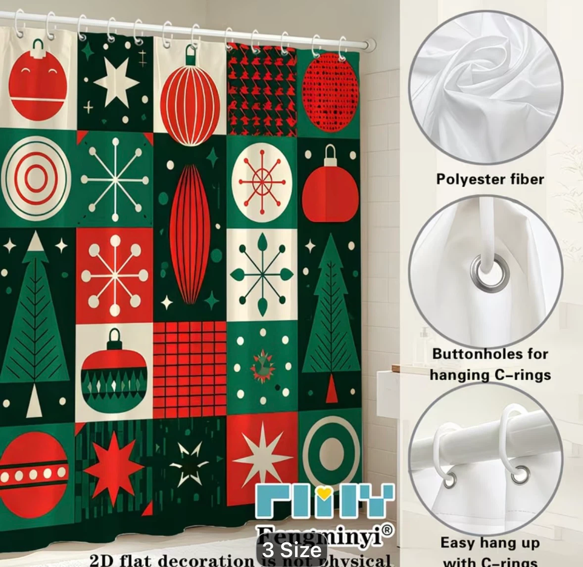 New Stock Fengminyi Christmas Mid Century Modern Shower Curtain - photo 5