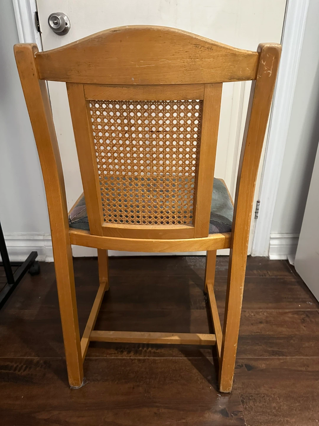 Vintage Wooden Chair with Cane Back and Patterned Seat