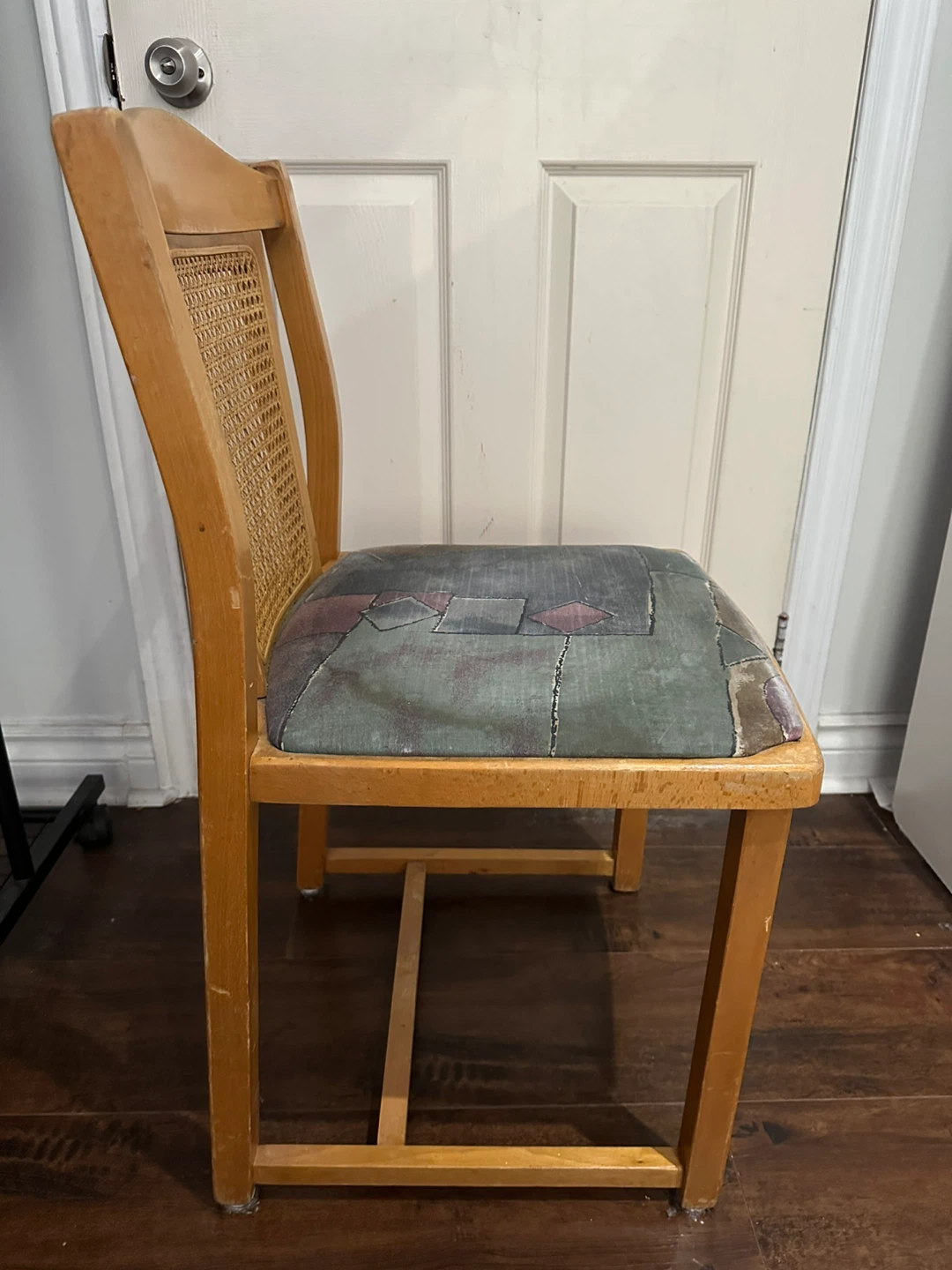 Vintage Wooden Chair with Cane Back and Patterned Seat - photo 2