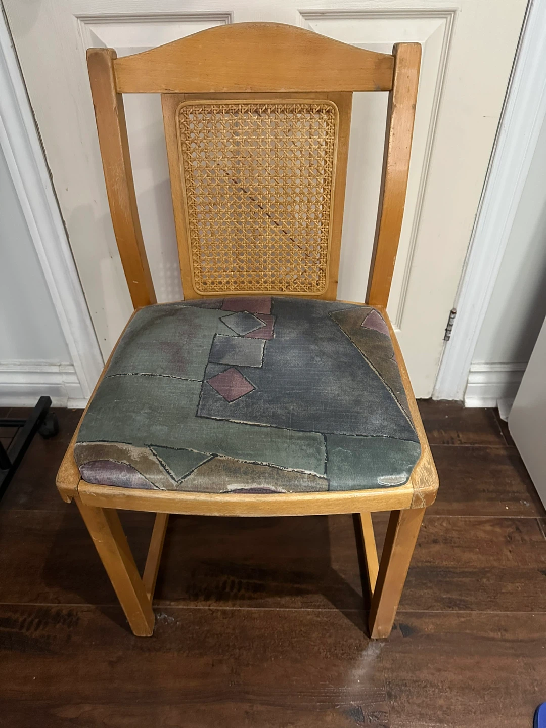 Vintage Wooden Chair with Cane Back and Patterned Seat - photo 4