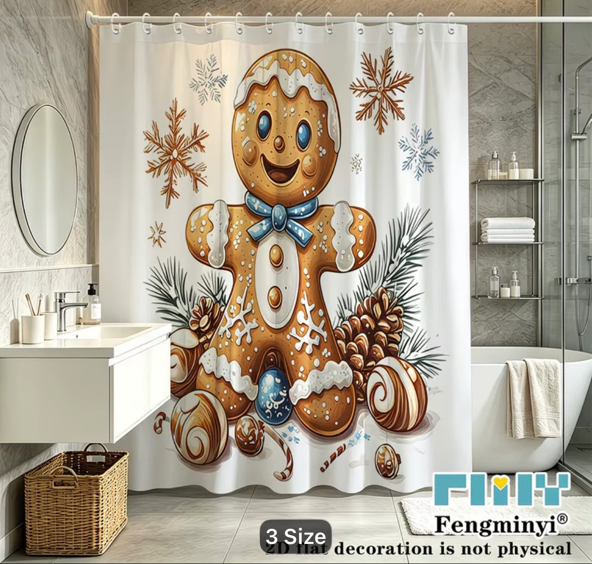 New Stock Fengminyi Gingerbread Man Christmas Shower Curtain