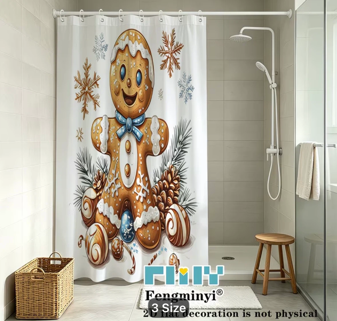 New Stock Fengminyi Gingerbread Man Christmas Shower Curtain - photo 3