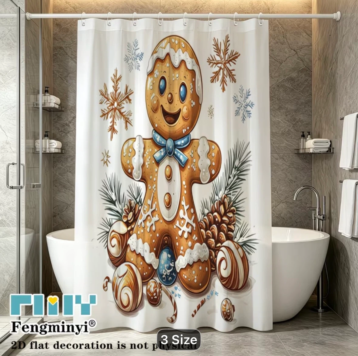 New Stock Fengminyi Gingerbread Man Christmas Shower Curtain - photo 4