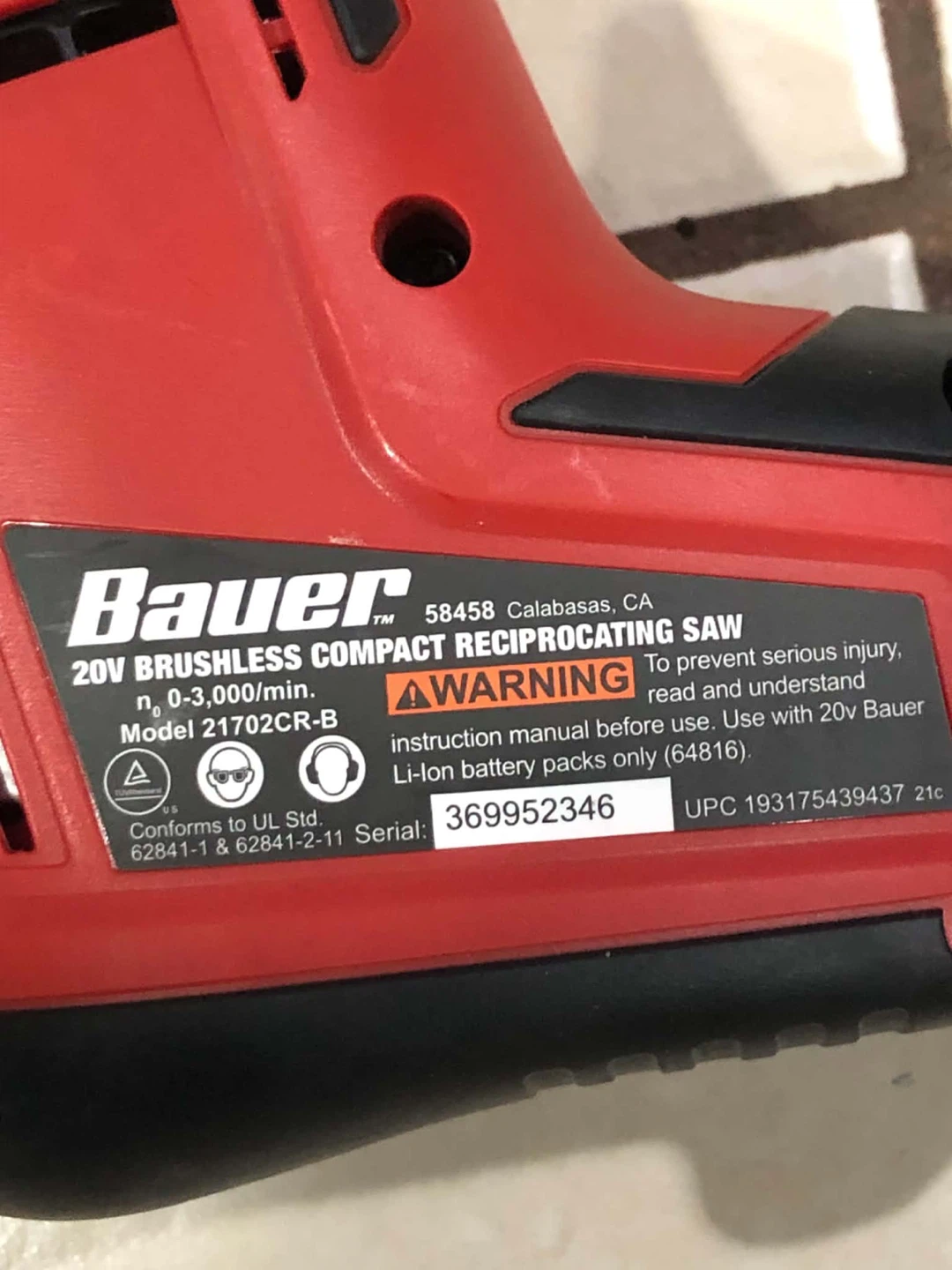 Bauer 20V Brushless Compact Reciprocating Saw - photo 3