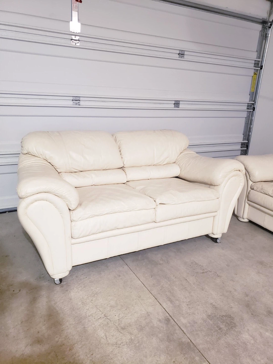 Cream Leather Sofa and Loveseat Set - photo 4