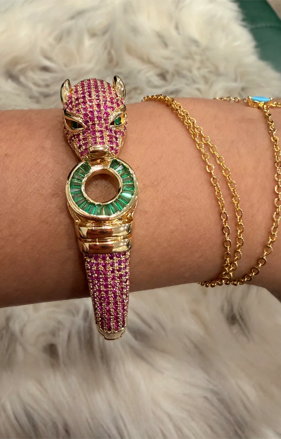 Panther Motif Hinged Bangle Bracelet