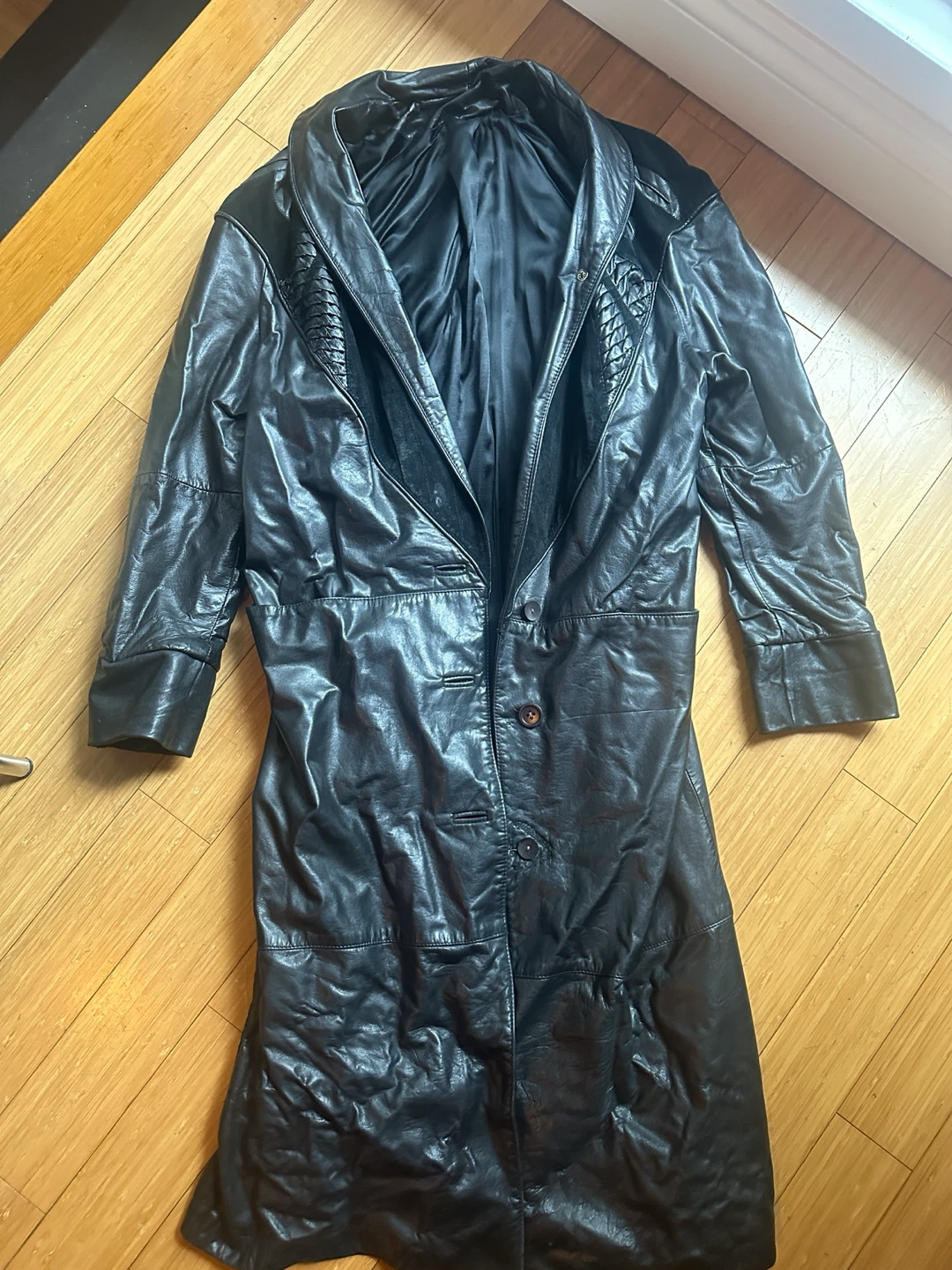 VINTAGE Y2k MATRIX STYLE LONG BLACK TRENCH COAT LEATHER JACKET
