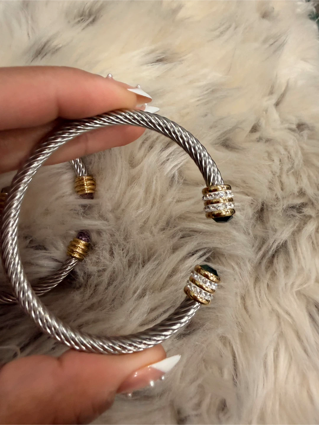 Cable Bangle Bracelets with Stone Accents - photo 2