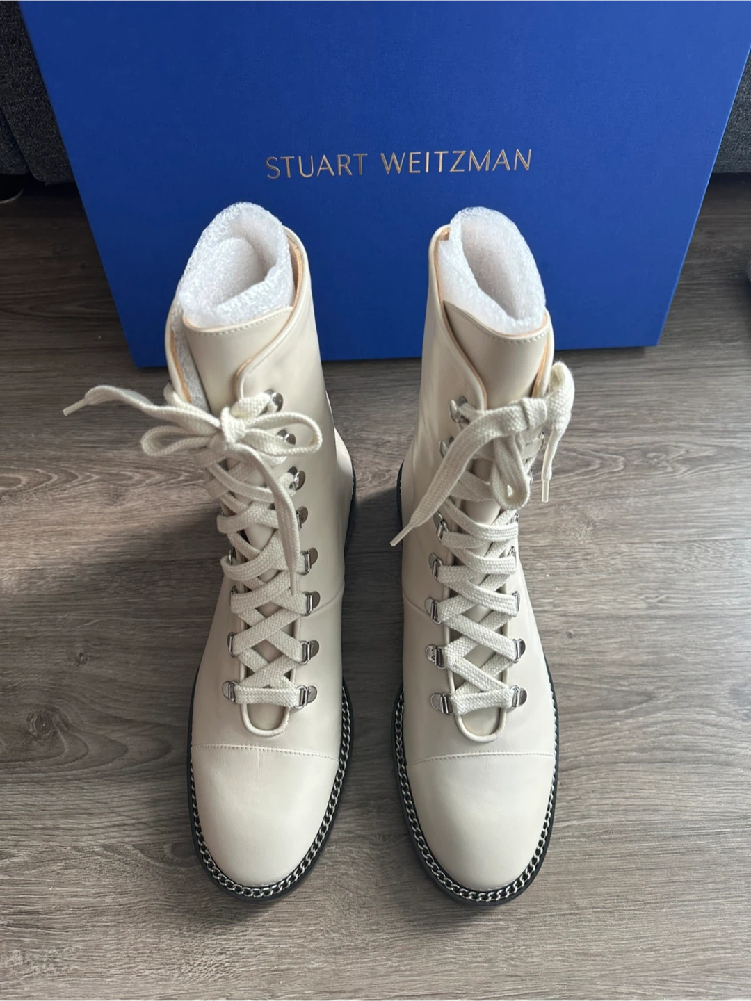 Brand NEW Stuart Weitzman Off-White Lace-Up Boots - photo 2