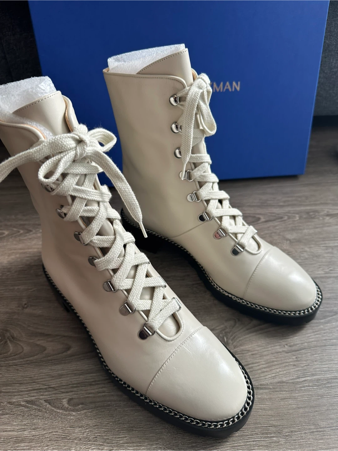 Brand NEW Stuart Weitzman Off-White Lace-Up Boots - photo 4