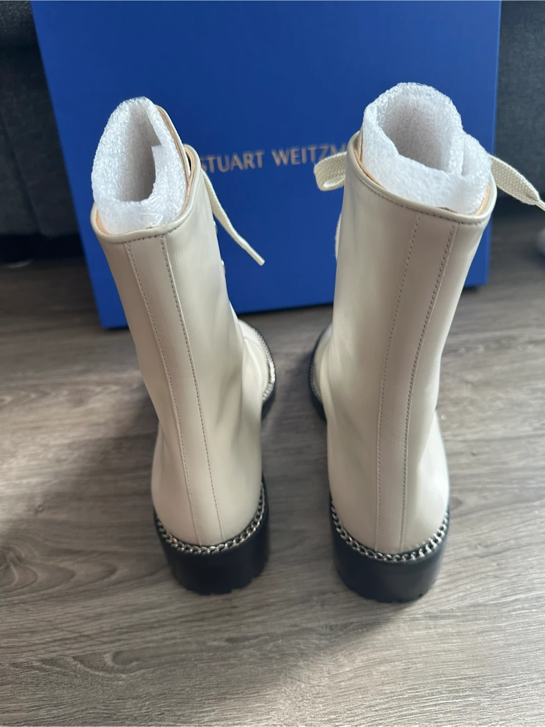 Brand NEW Stuart Weitzman Off-White Lace-Up Boots - photo 5