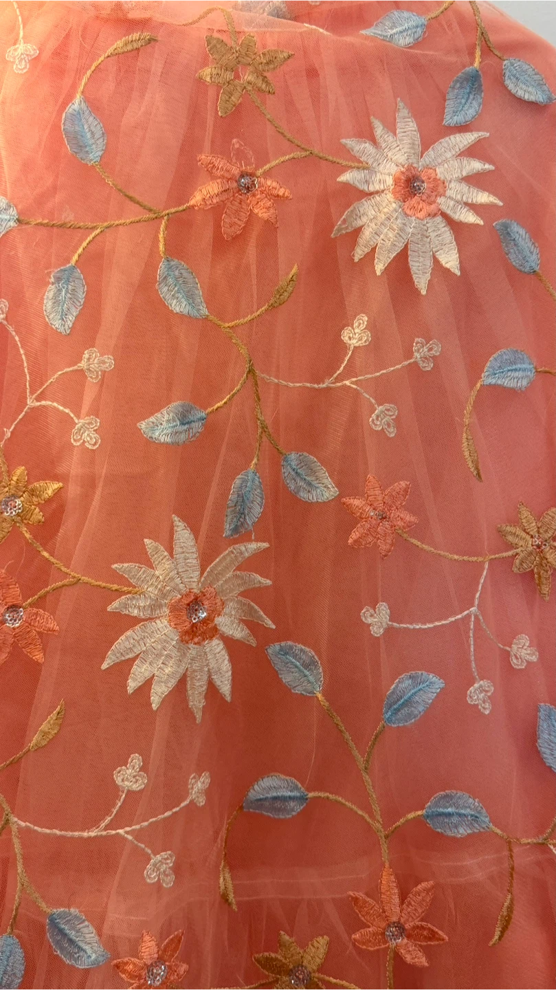 Peach Tulle Skirt with Floral Embroidery - photo 2