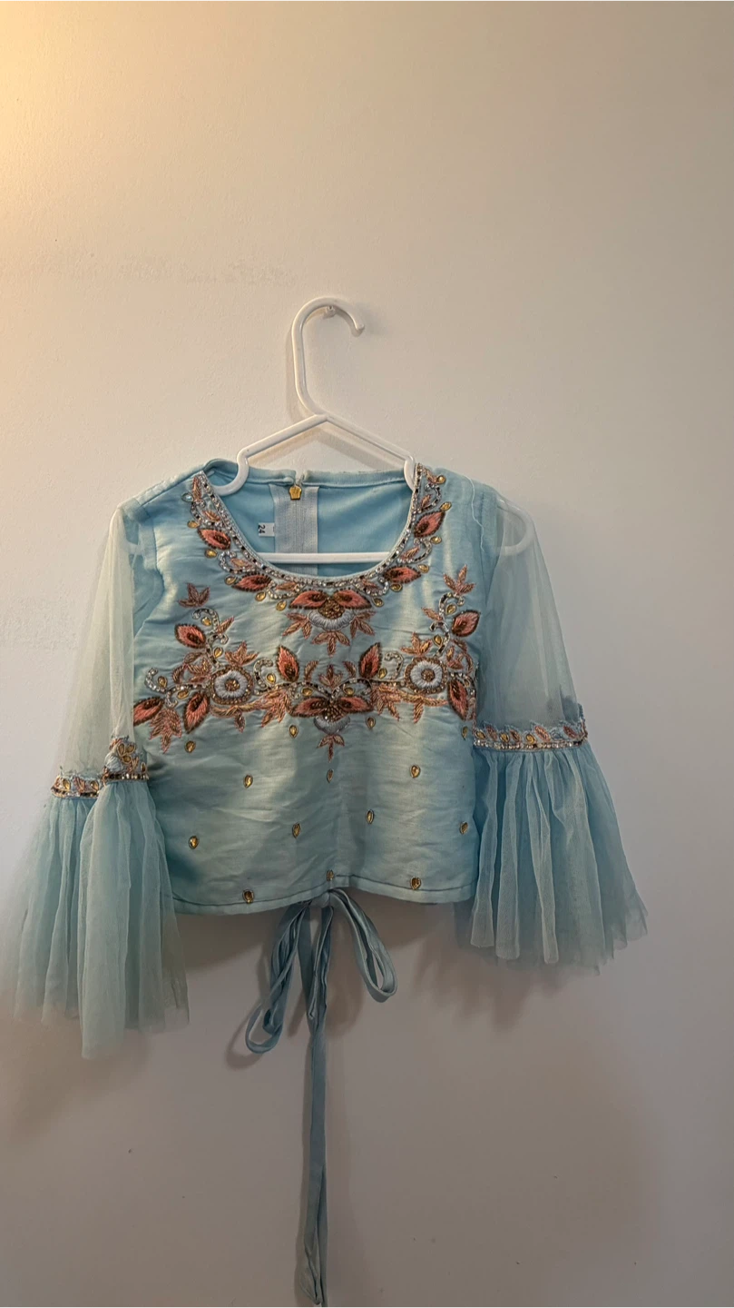 Light Blue Embellished Ethnic Blouse