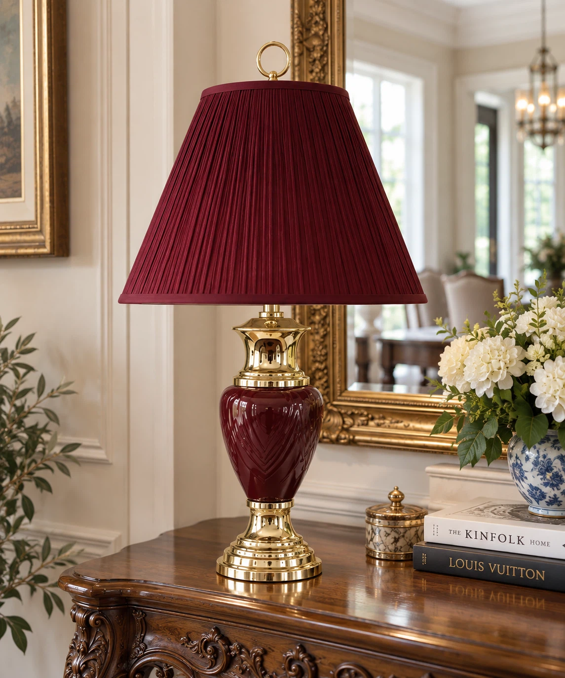 Set of two burgundy and gold table lamps - photo 3