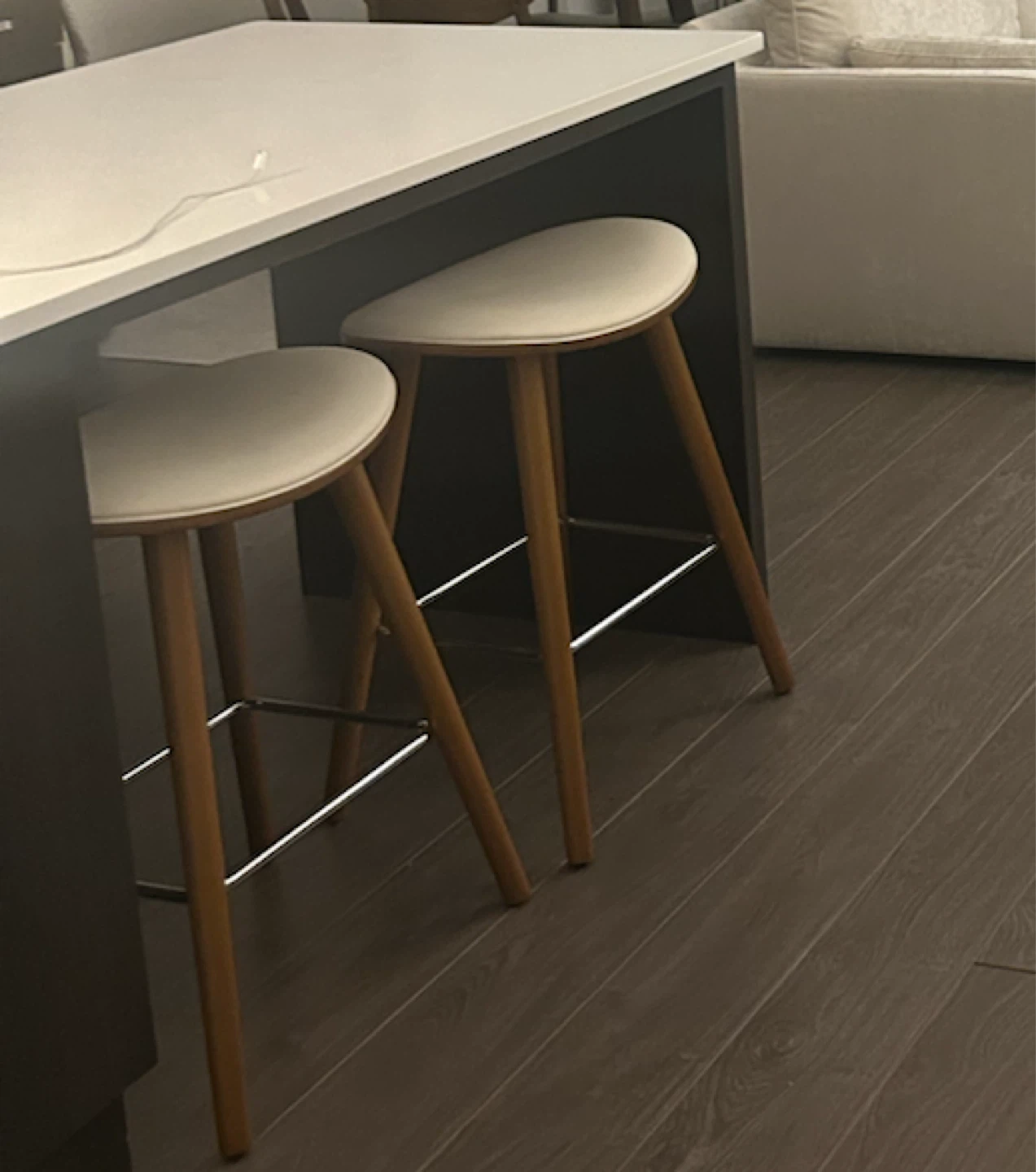 Urgent- Set of 2 new counter Stools with White Leather Seats