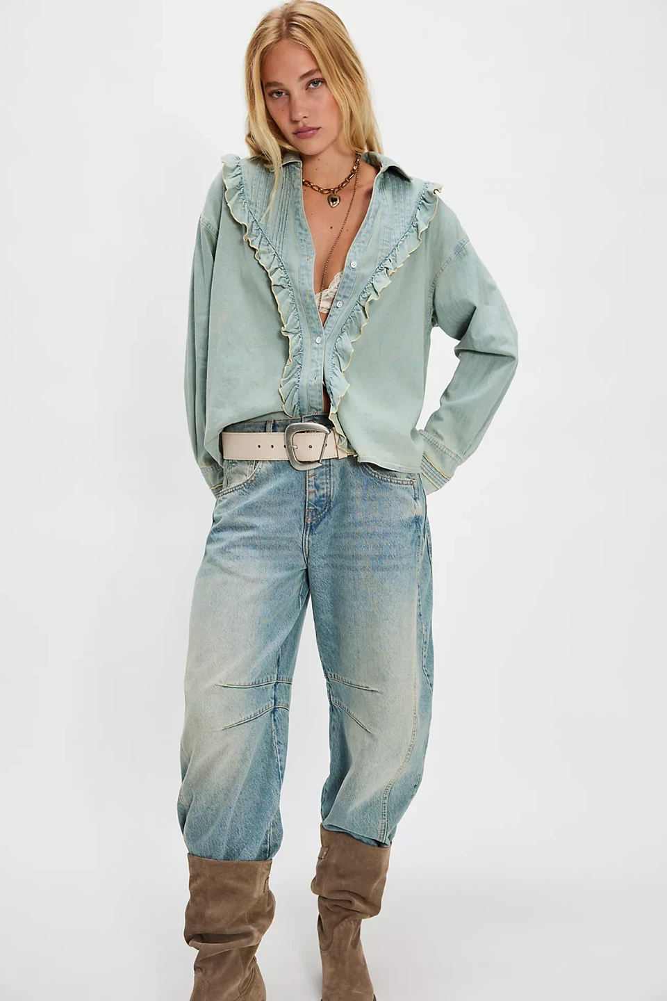 We The Free Ruffle Denim Shirt - photo 3