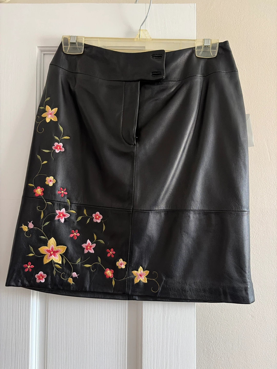 Alfani Black Leather Skirt with Embroidered Flowers - photo 2