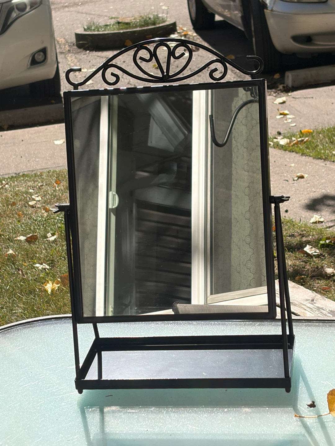 Black Metal Tabletop Mirror