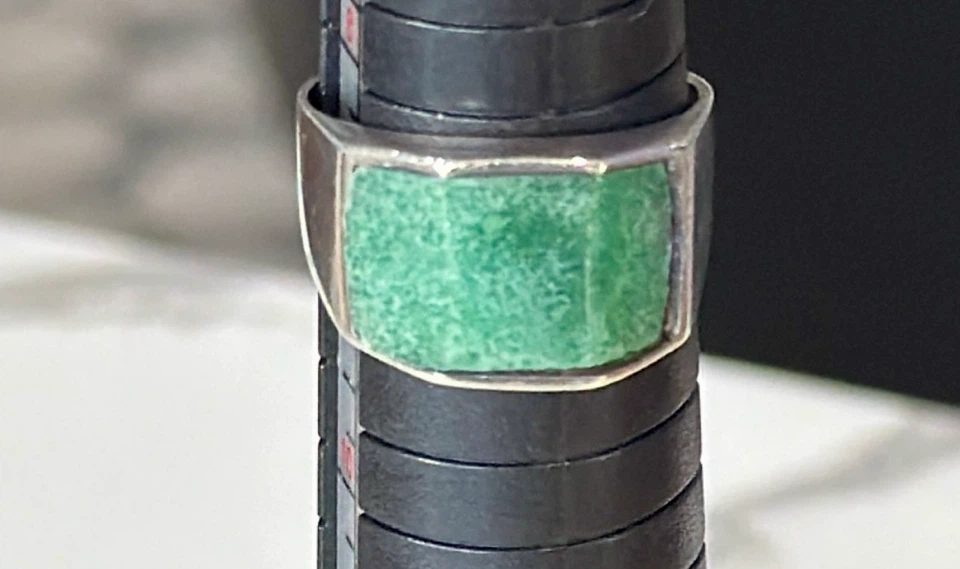Sterling Silver Green Aventurine Mexico Ring-Sz 81/2
