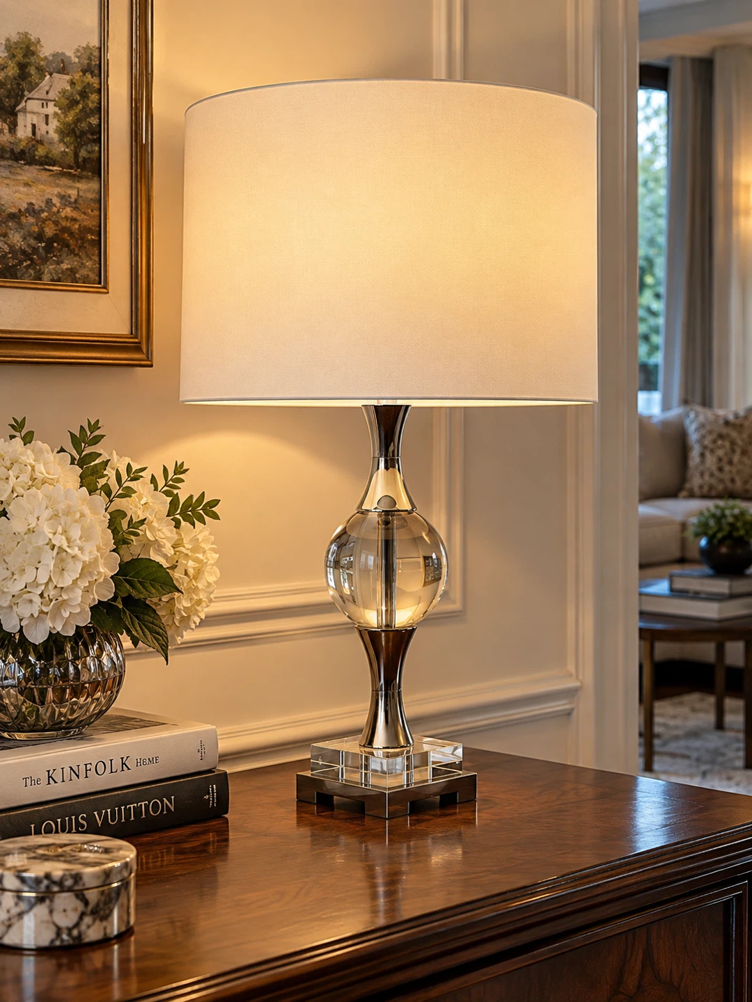 Elegant Crystal and Chrome Table Lamp