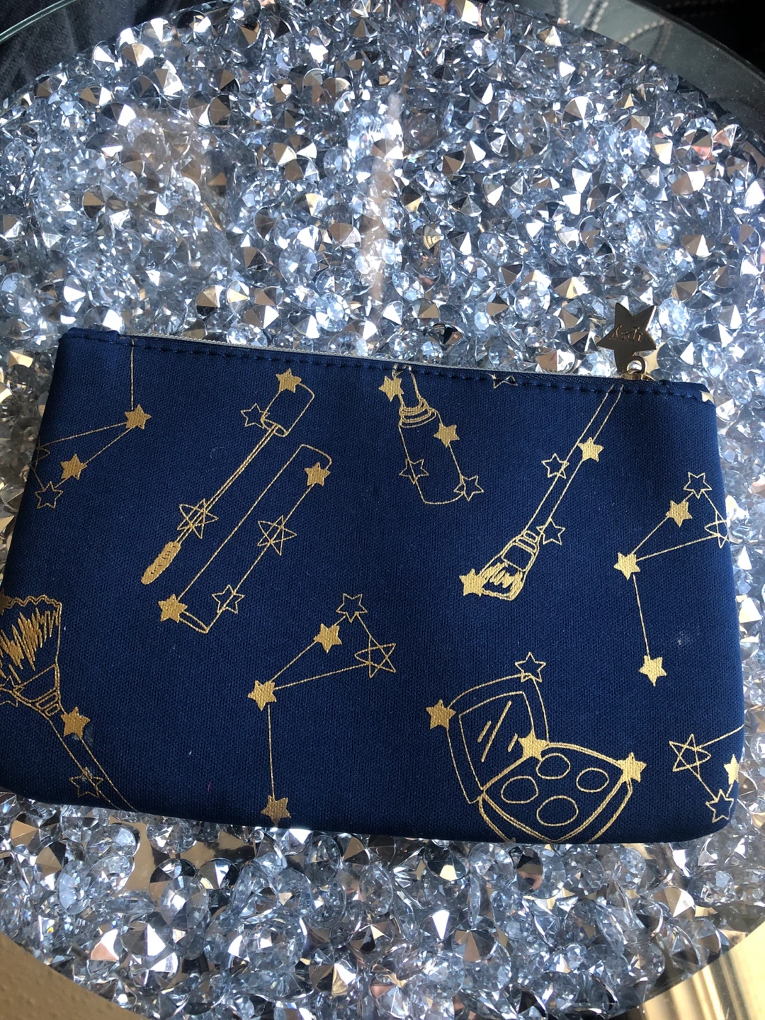 New Ipsy Makeup Bag Navy Blue with Galaxy Gold Stars