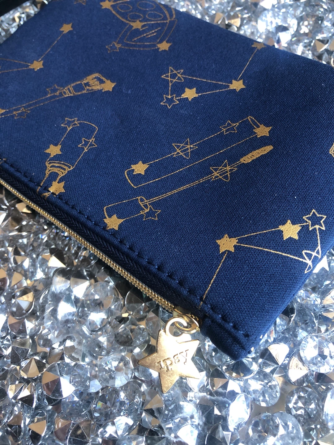 New Ipsy Makeup Bag Navy Blue with Galaxy Gold Stars - photo 2