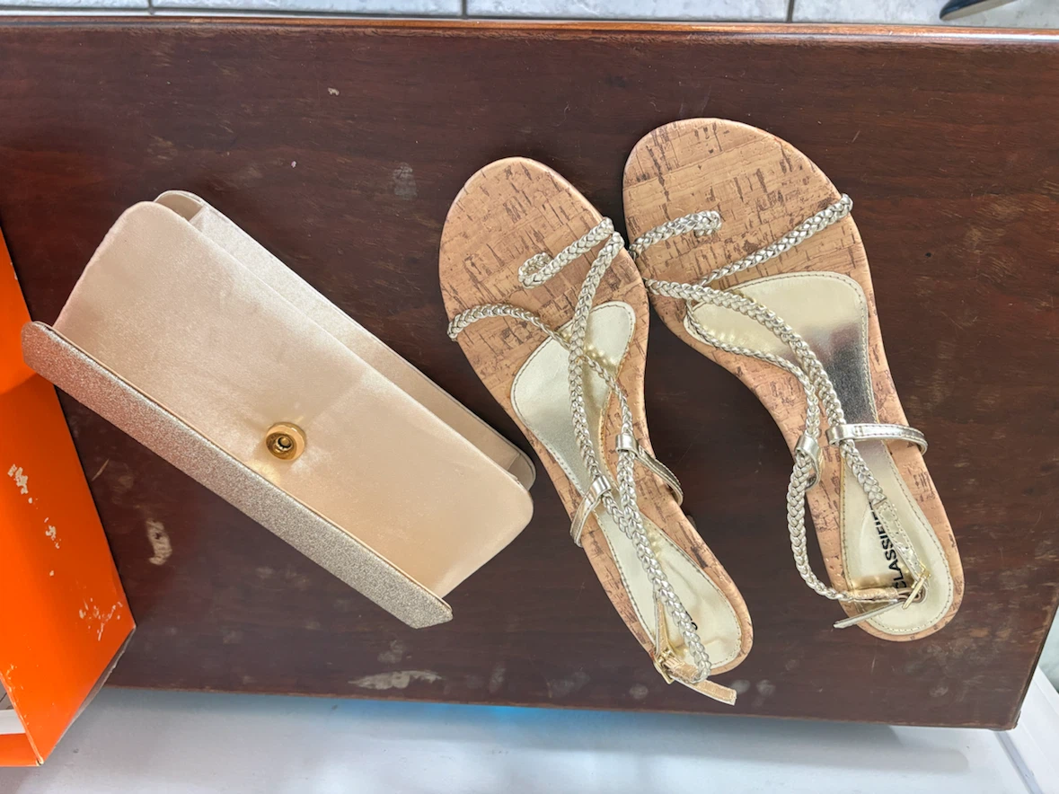 Classified Gold Sandals and Clutch Set