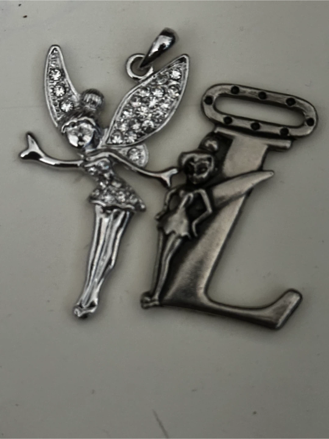 Vintage Disney Tinker Bell Pendant & Initial L Pin