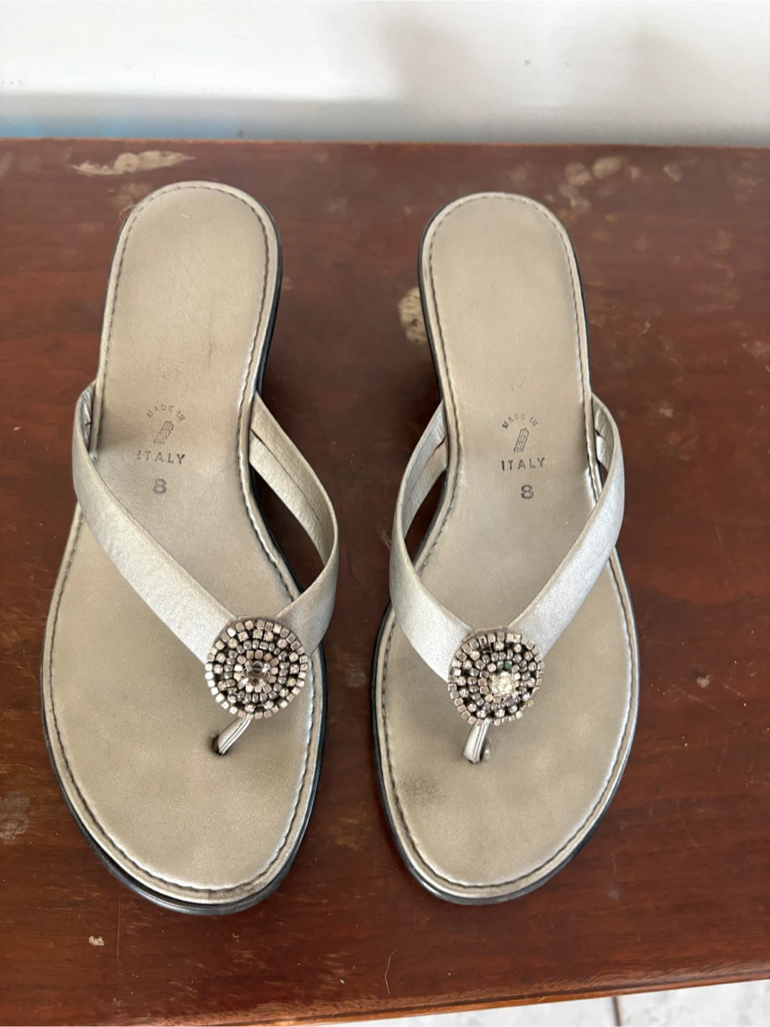 Made in Italy Silver Wedge Sandals Size 8