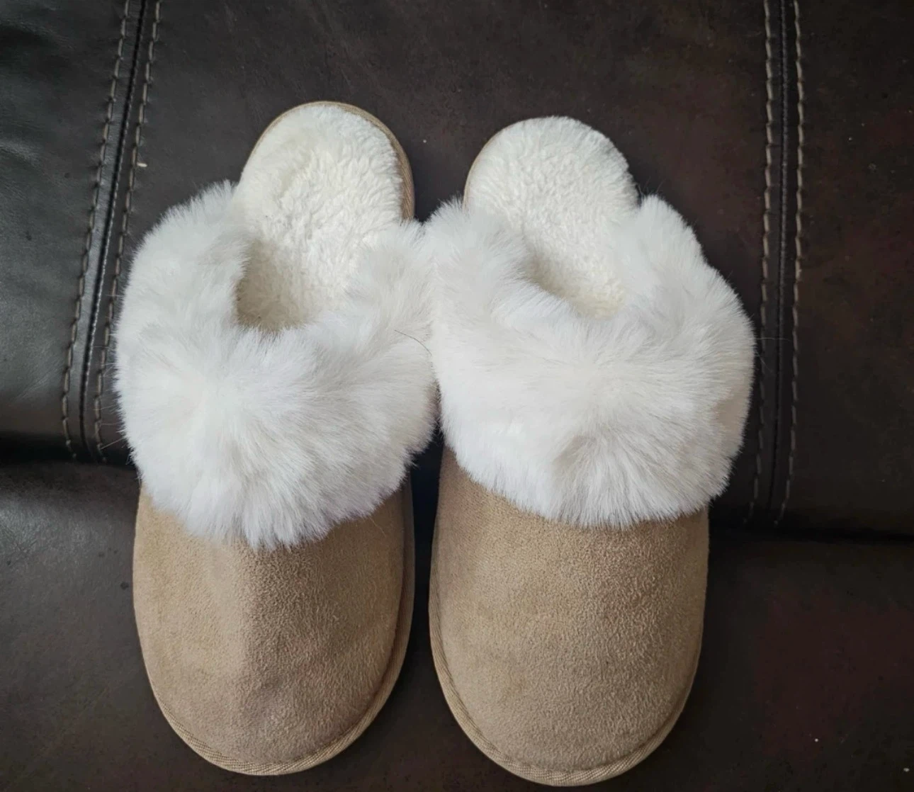 Faux Fur-Lined Suede Slippers