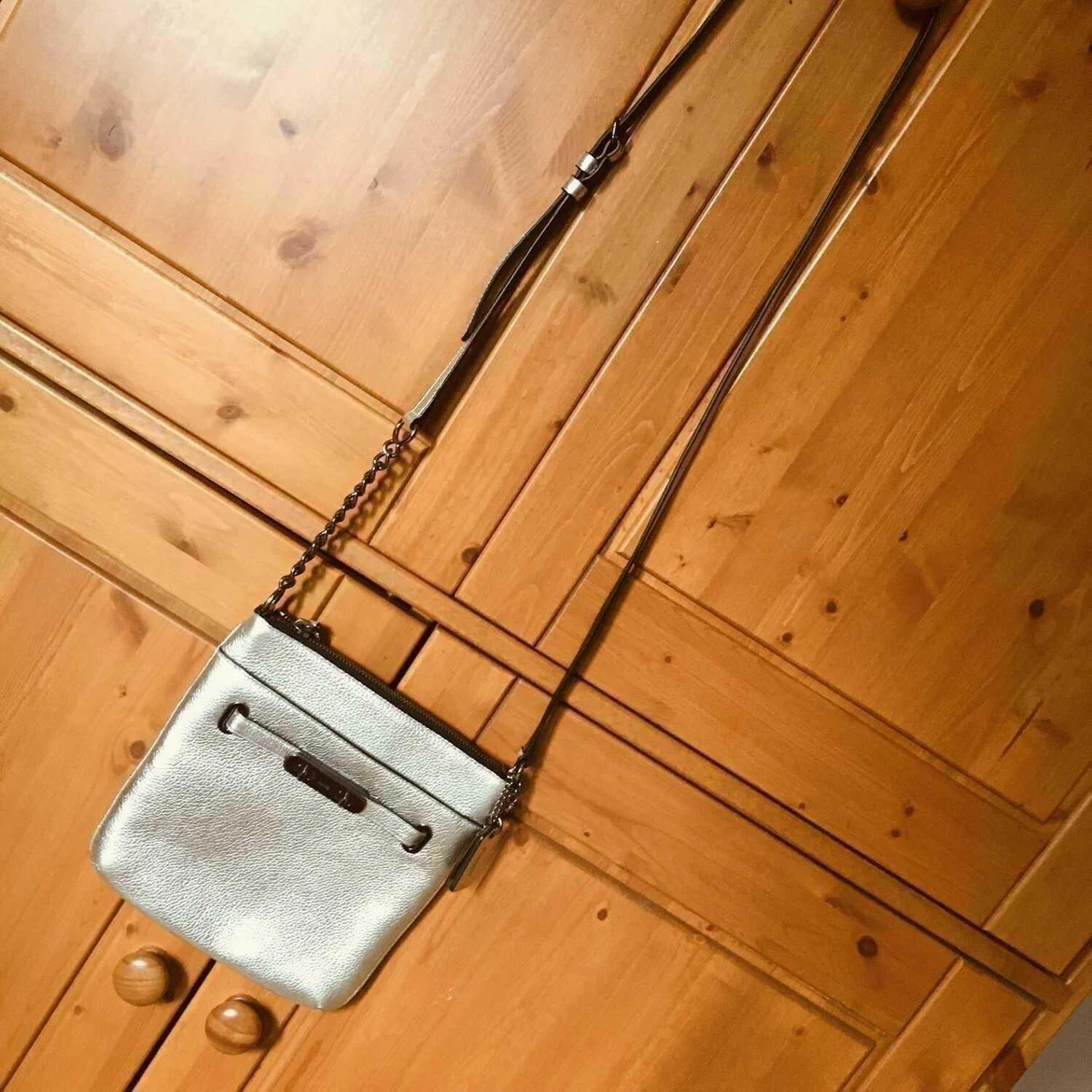 NEW Coach Silver leather Crossbody Bag