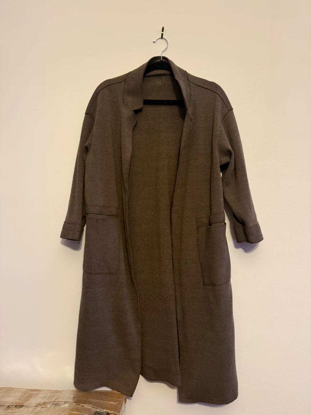 Long Brown Open Front Cardigan