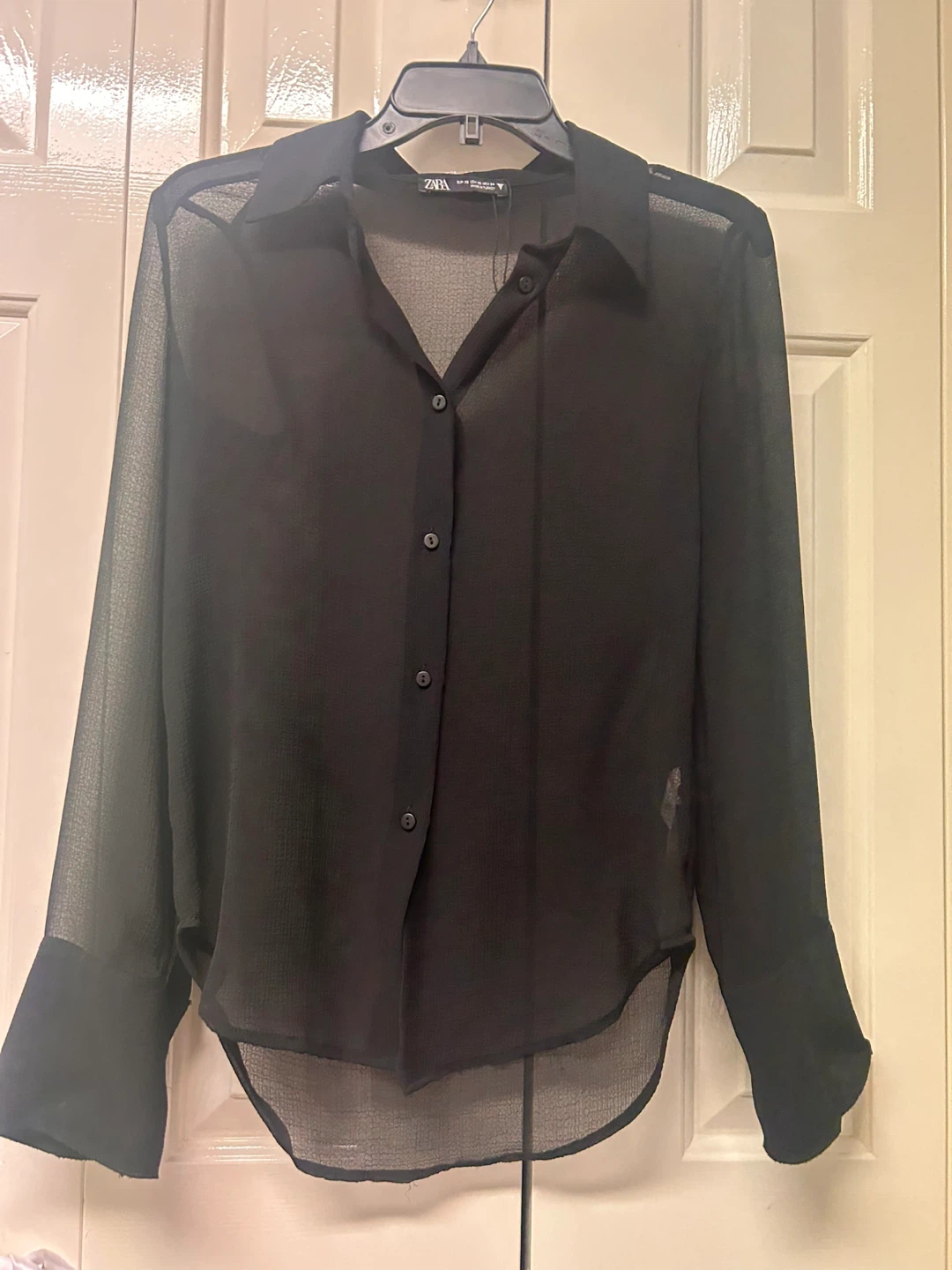 Zara black sheer button-up shirt 🏈