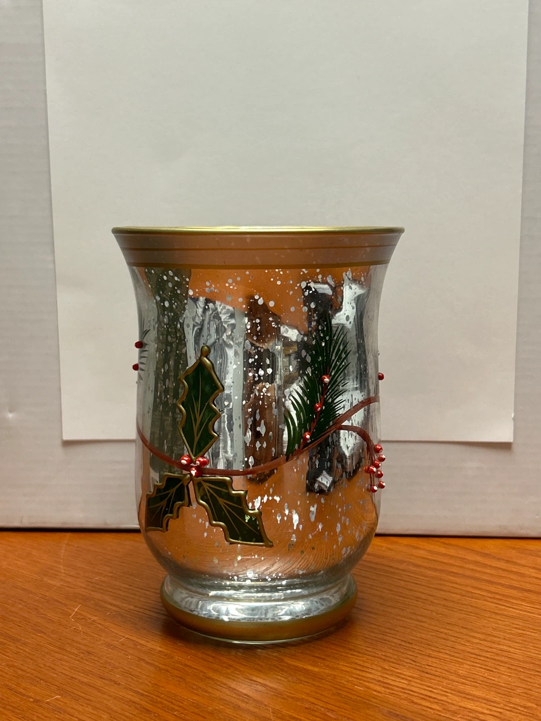Holiday Holly Glass Candle Holder