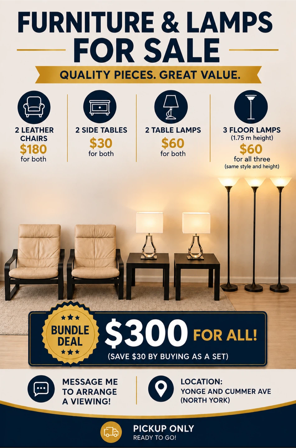Furniture & Lamp Bundle  – $300