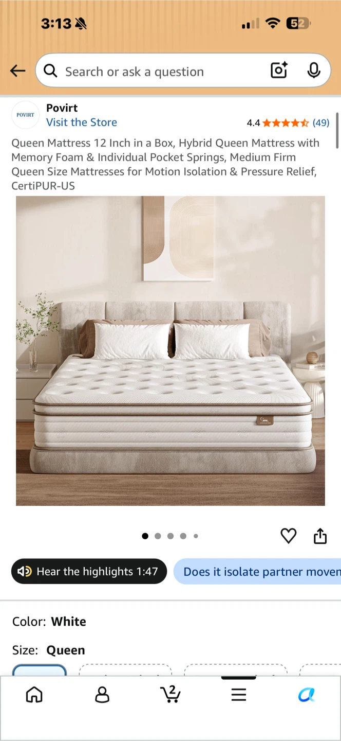 Povirt 12 Inch Hybrid Queen Mattress