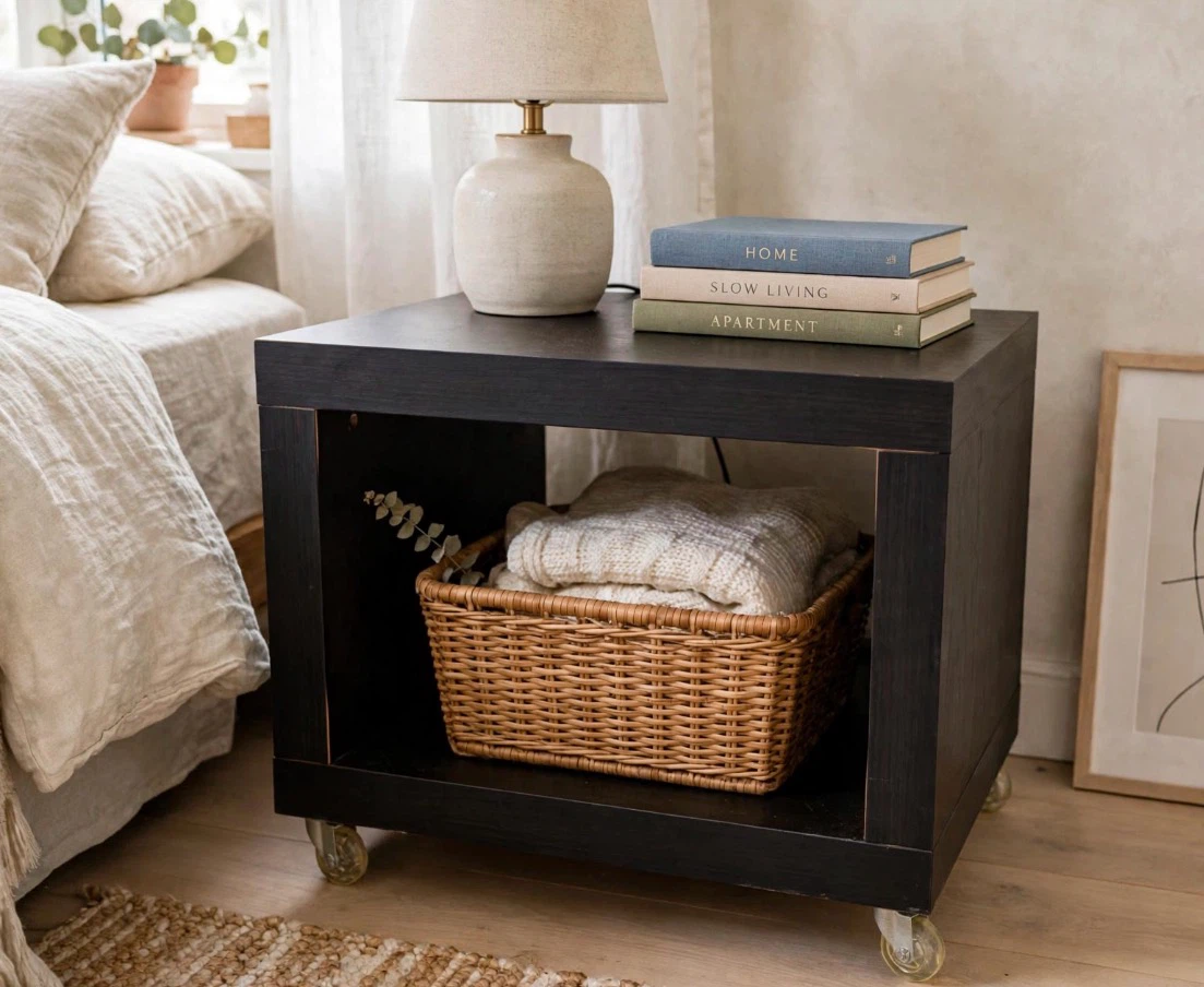 Dark Wood Rolling Side Table - photo 2