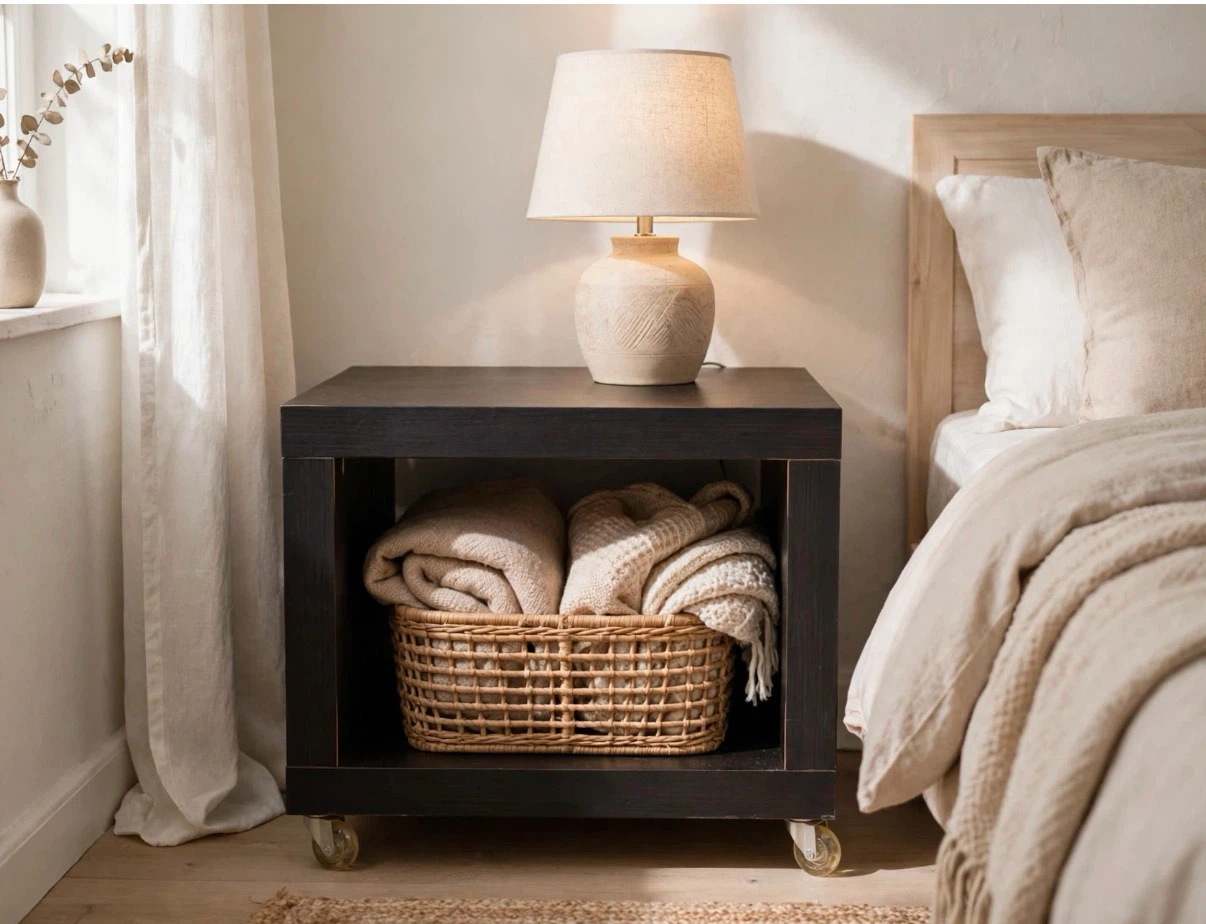 Dark Wood Rolling Side Table - photo 3