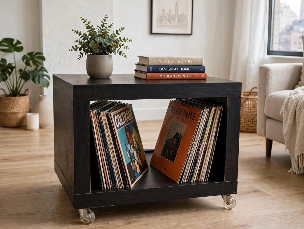 Dark Wood Rolling Side Table - photo 4