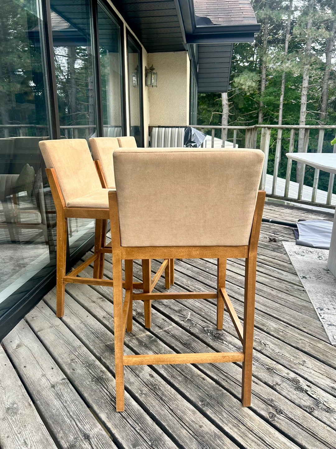 Set of 4 Wooden Bar Stools with Beige Upholstery - photo 2