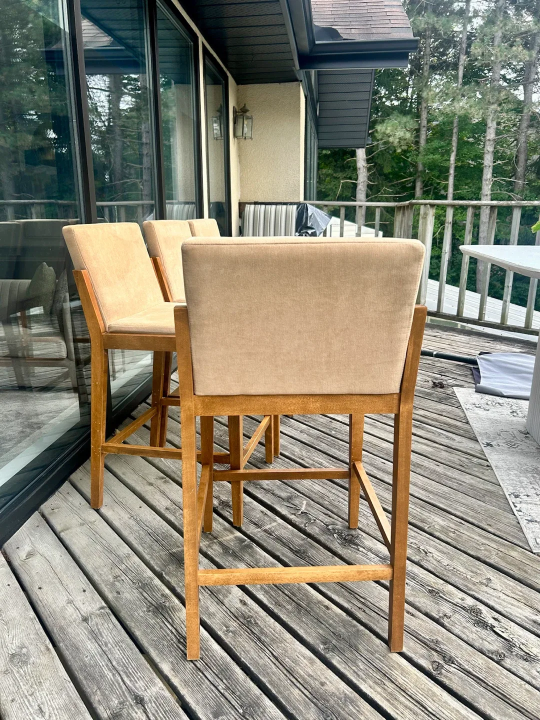 Set of 4 Wooden Bar Stools with Beige Upholstery - photo 2